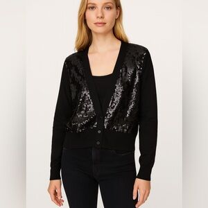 1238.Black Sequin   Sweater cardigan cozy soft